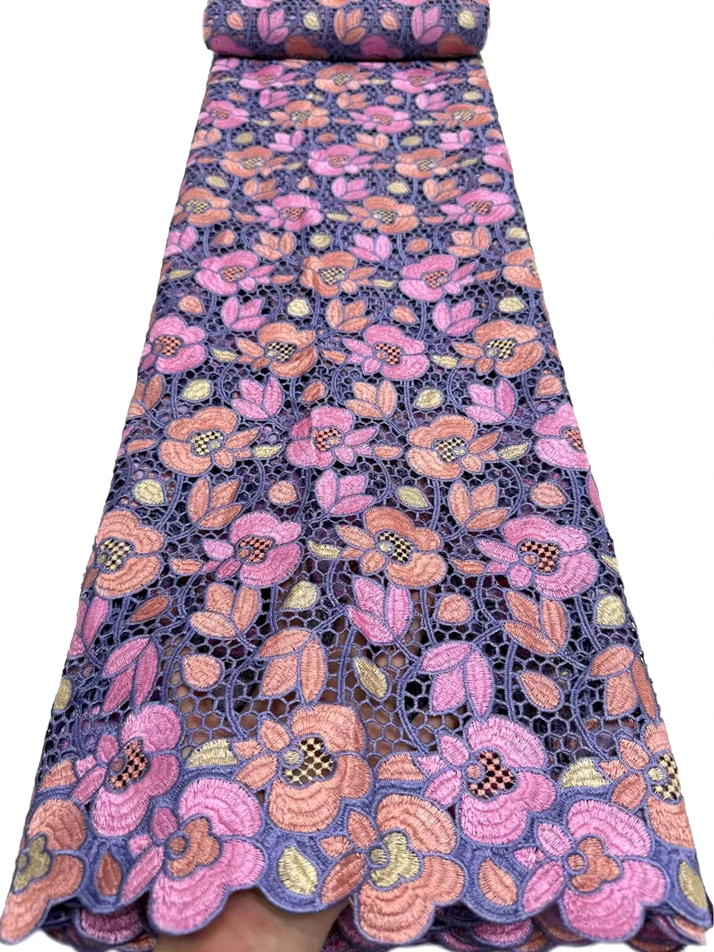

Multicolored Embroidery African Water Soluble Lace Fabric High Quality French Guipure Cord Lace Fabric For Sewing Party Dresses