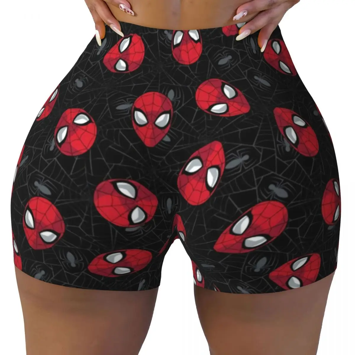 Custom Spider Cobweb Pattern Workout Shorts Women's Spider Man Gym Volleyball Running Yoga Shorts