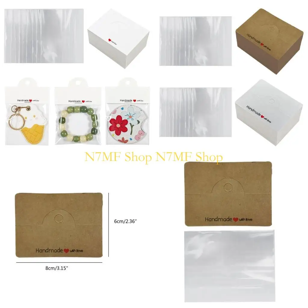 

N7MF 100pcs 8x6cm Bracelet Display Cards ручной работы с Love Print Kraft Paper Card