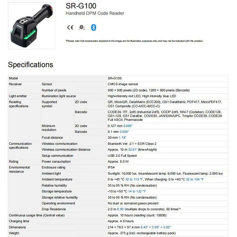 SR-G100 Новый оригинальный ручной сканер штрих-кодов KEYENCE; считыватель штрих-кодов, большие акции, добро пожаловать на консультацию.