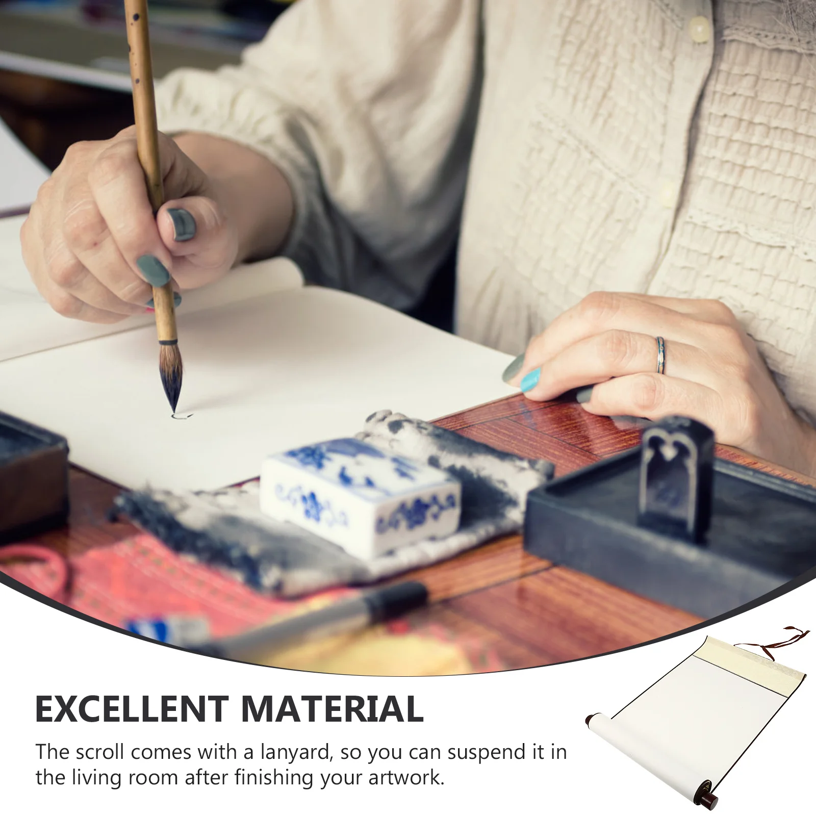 Blank Hanging Scroll Paper Chinese Calligraphy Rice Art Wall Decor for Kids Beginners Practice Painting Writing Lightweight