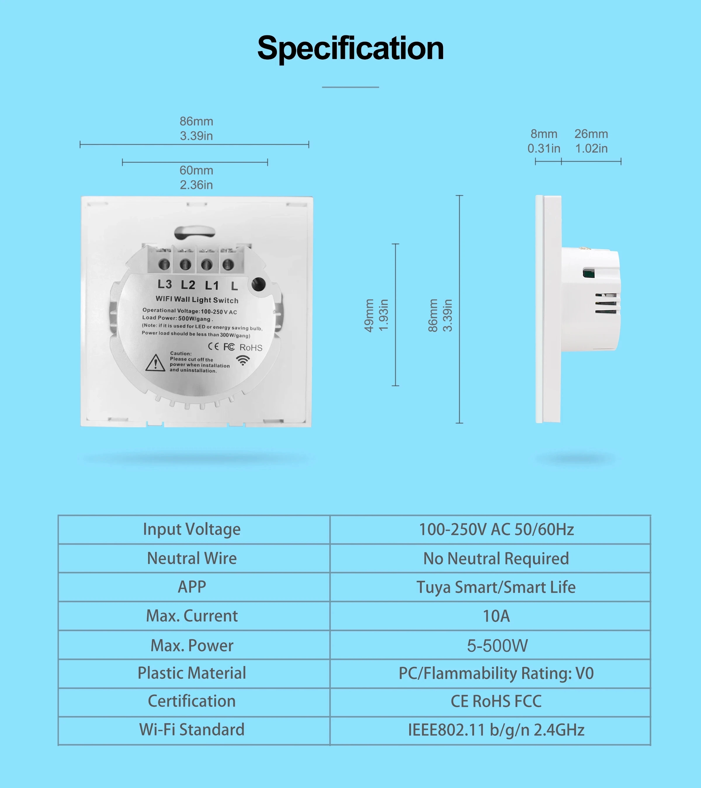 Wifi Smart Light Switch pannello Touch Screen in vetro da parete Wireless telecomando vocale parallelo a 2 vie di Alexa Echo Dot Google Home