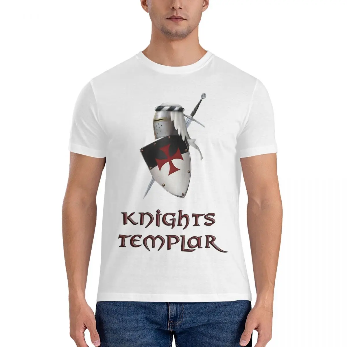 Amulet Men T Shirt Knights Templar Vintage Tee Shirt Short Sleeve Round Neck T-Shirts Pure Cotton Graphic Clothing