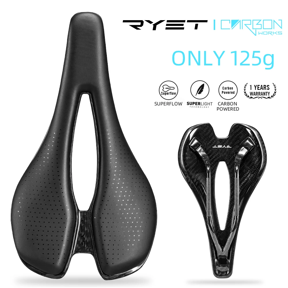 RYET EVA Full Carbon Bicycle Saddle Mountain Road 7x9mm Rails Superlight 125g 140mm for MTB Gravel Road Bike Seat Parts