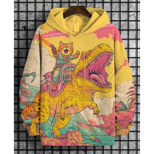 2026 sudaderas con capucha para hombre divertido gato dinosaurio OVNI arte 3D impreso sudadera de dibujos animados hombres mujeres chándal de gran tamaño Casual calle Y2k abrigo