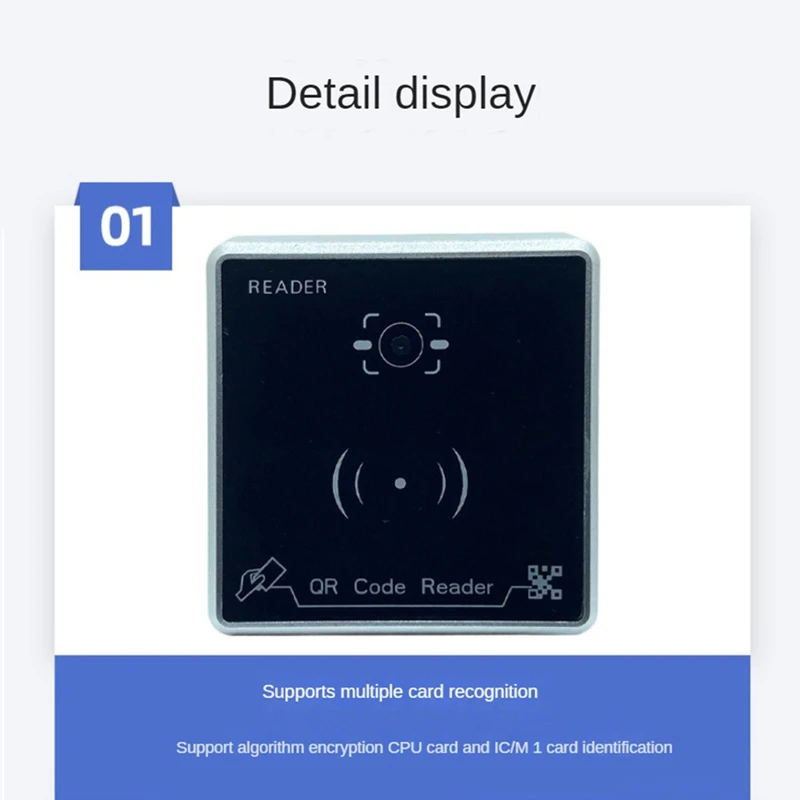 QR Code Reader Waterproof RFID Card Reader Access Control Card Reader Wiegand 26/34/66BIT Output Support CPU/IC/M1 Card