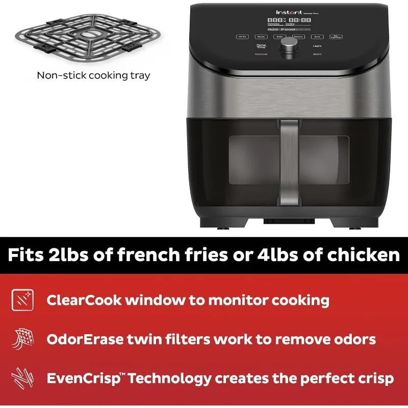 6QT Air Fryer with Odor Erase Technology, 6-in-1 Functions that Crisps, Roasts, Broils, Dehydrates, Bakes & Reheats,1700W,Black