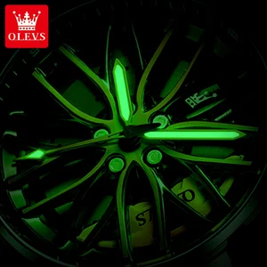 Olevs Rotation Hub Sport Car Watch Herrenbeobachtung Dwaterfestes Wasser Edelstahl Rad Quarz Herren Watcling mit leuchtenden Händen 8 Hauptverkaufsstahlkugel Uhr - №8