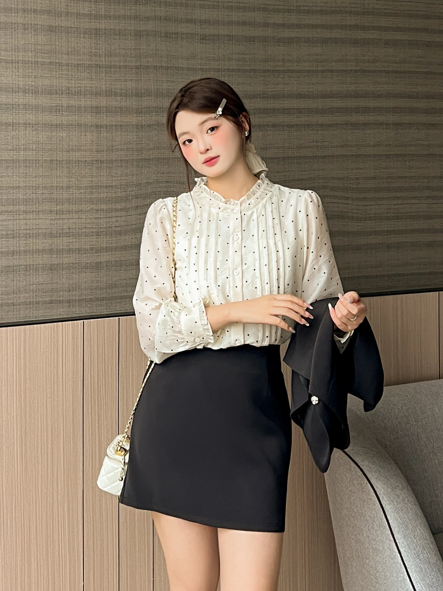 

DM00 больших размеров, женская повседневная милая кружевная отделка в горошек, лиоцелль irt, осенняя серия Faion для поездок на работу, свободная посадка, длинный све