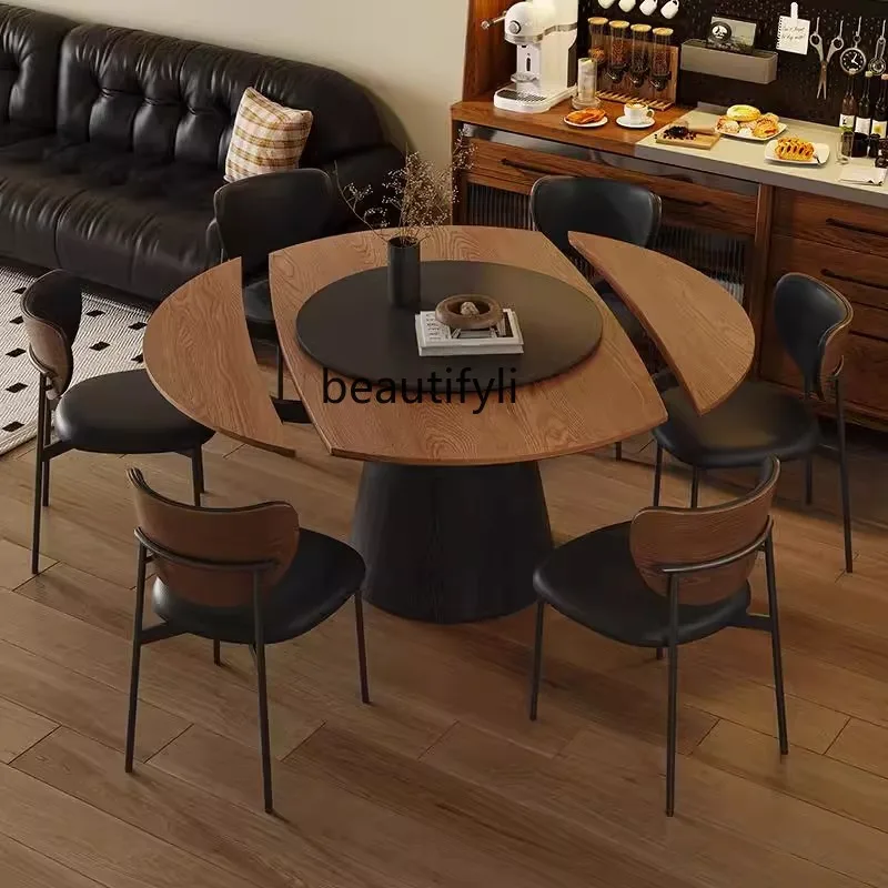 

French retro solid wood rock slab dining table and chair combination modern simple household ash