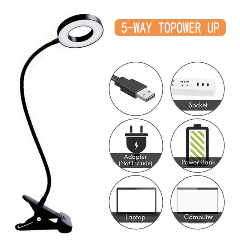 

Creative USB Clip Lamp Student Eye protection Reading Lamp Universal Hose Bedside Lamp 3-tone Light Clip Lamp