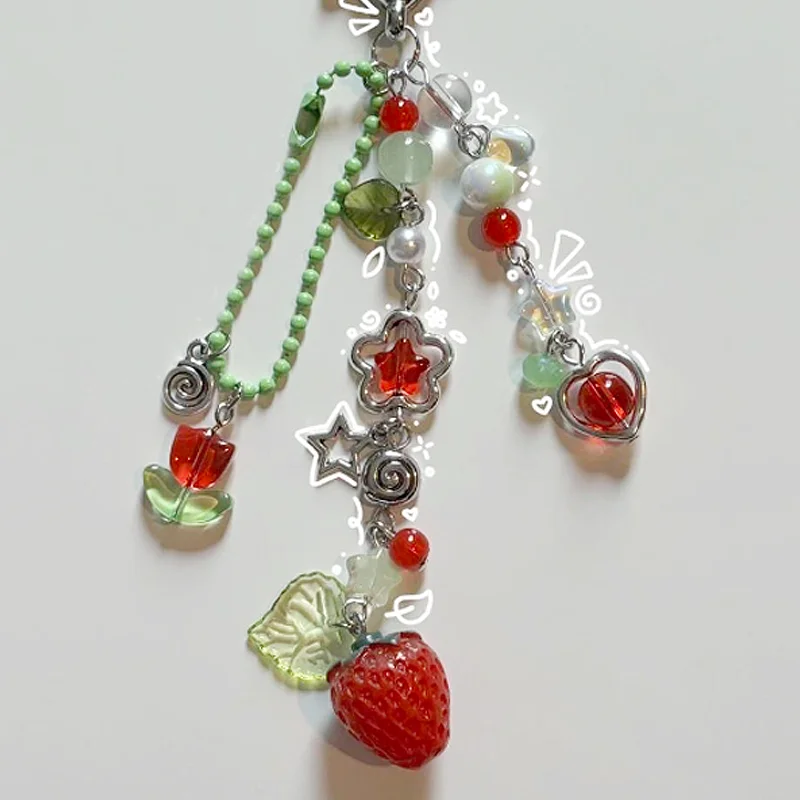 Handmade strawberry keychain tulip red coquettish gift