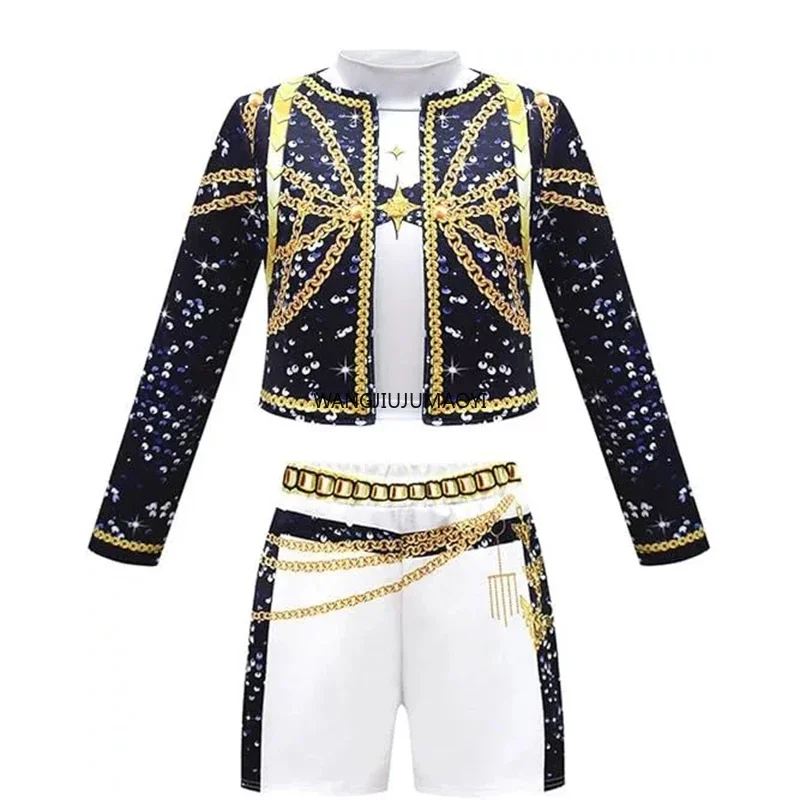 أطفال مرحلة الأداء ملابس تأثيري الأسود زي الفتيات موحدة هالوين حفلة لعب الأدوار المطبوعة فستان بتصميم حالم حتى الدعاوى #6