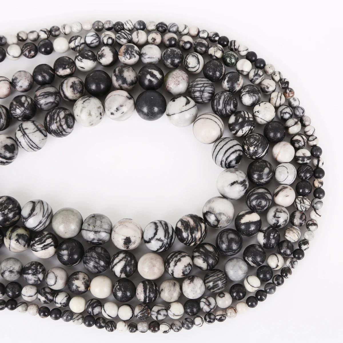 Natursteinperlen mit schwarzen Netzwerkstreifen, runde lose Abstandsperlen für die Schmuckherstellung, DIY-Armband, Halskette – Detail 4