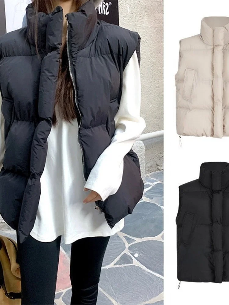 

Korean Sle Stand Collar Bread Coat Women's Loose Warm Outerwear Autumn Winter Faionable Cotton Jaet Zipper Closure Soli...