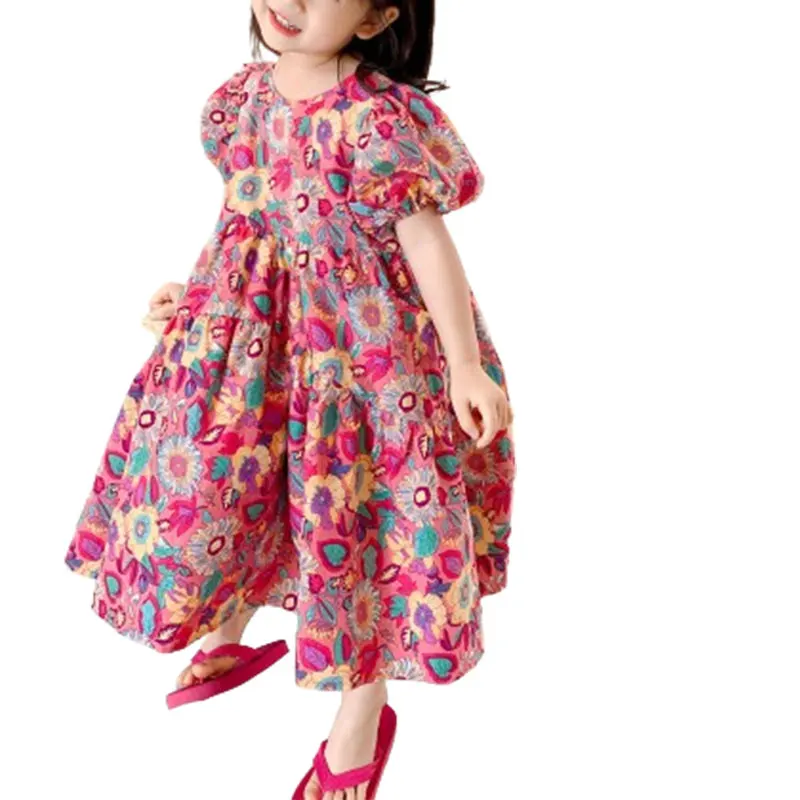 2024 Elegant Fashion Harajuku Slim Fit Children Clothes Loose Casual All Match Princess Dress O Neck Cotton Short Sleeve Dresses