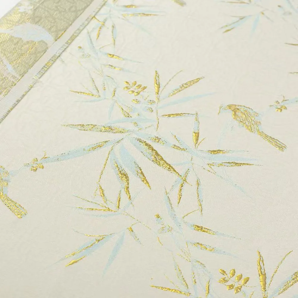 Golden Silk Bamboo Bird Jacquard Fabric New Chinese Retro for Cheongsam Horse Face Skirt