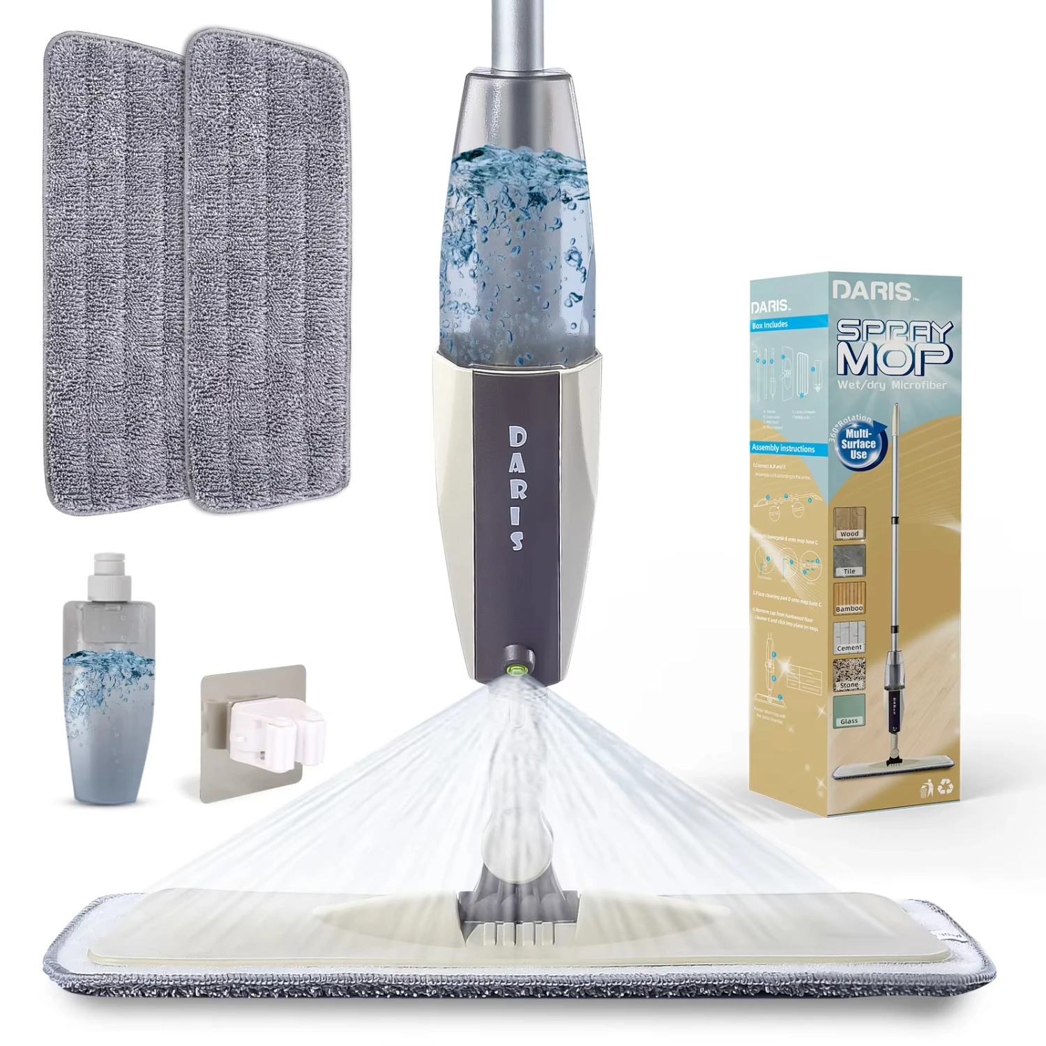 Spray Floor Mop with Reusable Microfiber Pads  Degree Handle Mop   Kitchen Laminate Wood Ceramic Tiles Floor Cleaning Spin mop