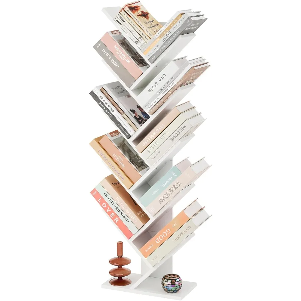 

10 Tier Tree Bookshelf, 10 Shelf Bookcase, Free Standing Tree Bookcase, Display Floor Standing Shelf for Books