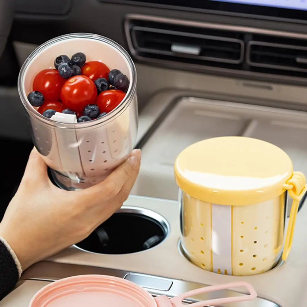 Fruit Cup Container Portable Snack Container Portable Fruit Salad Container with Built-in Fork Strainer Leakproof for Travel view 5