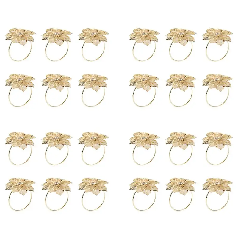 AFOURT-24Pack Serviettenringe, goldene Serviettenringe, Schnallen für Tischdekorationen, Hochzeit, Abendessen, Party, DIY-Dekoration, Gold – Detail 1