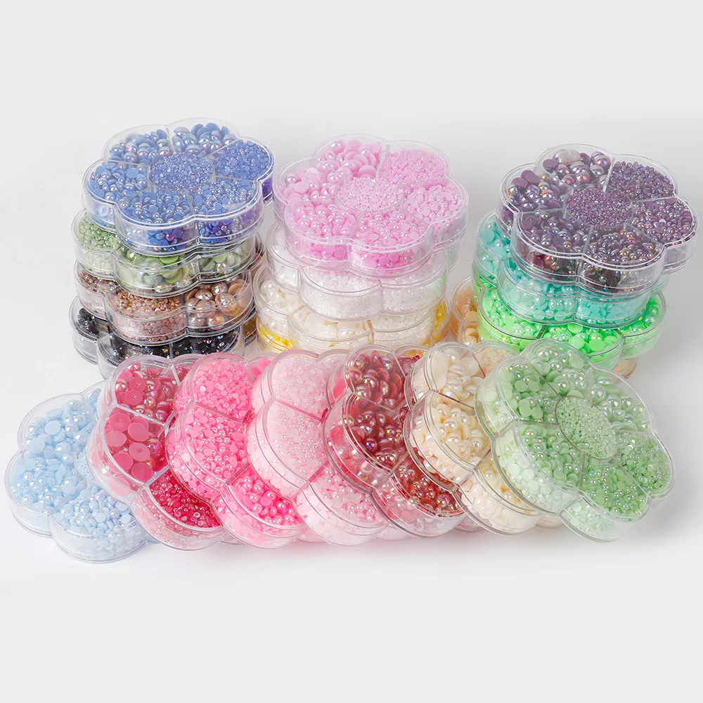 2800pcs Mix Size Half Round Pearl Box Set AB Color Imitation Beads For  Jewelry Bracelet Necklace Making DIY Sewing