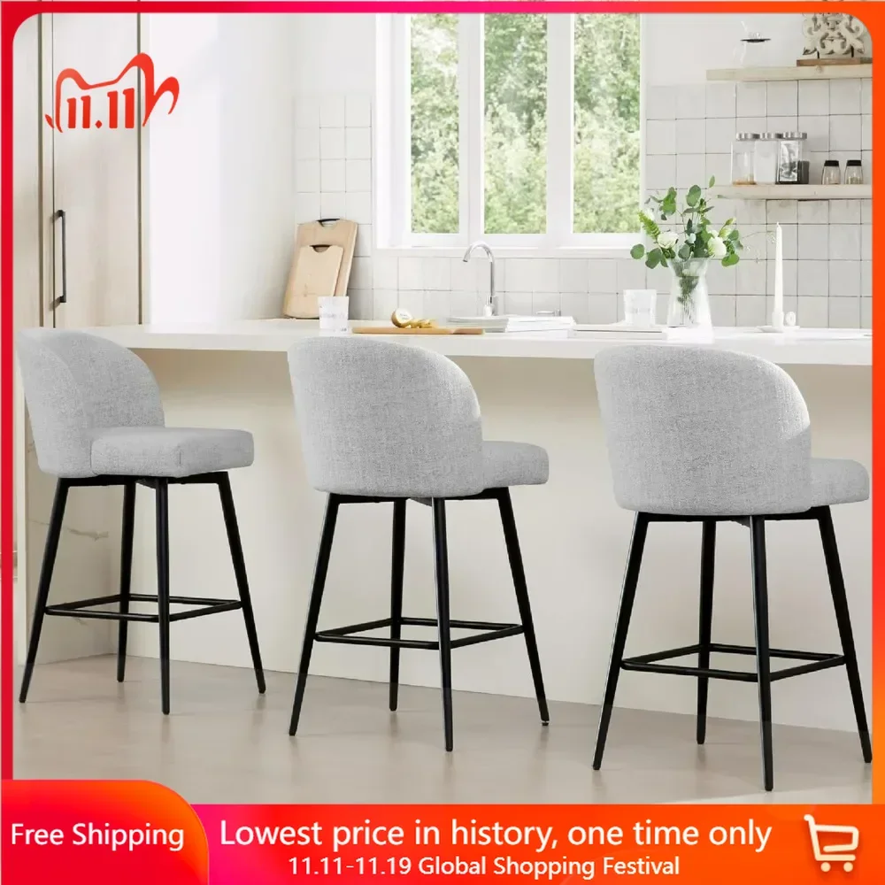 

Bar Stools Set Of 3, 360° Swivel With Backs And Metal Legs, 26" H Seat Height,bar Stools For Kitchen