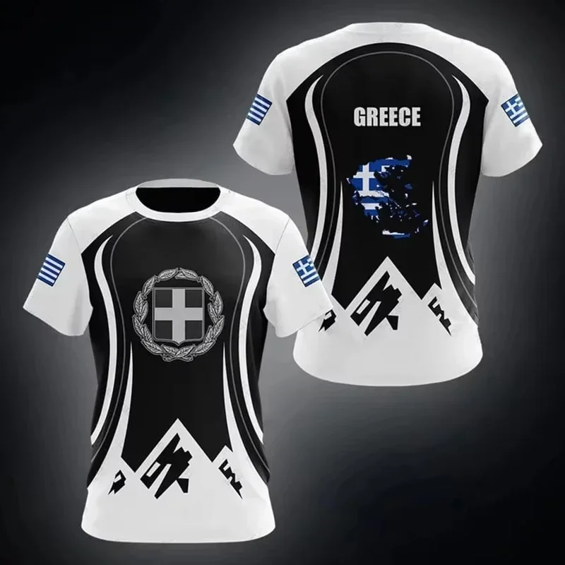 Greece Flag Map 3D Printed T Shirt For Men Women Hellas National Emblem Graphic Tee Shirts Fashion Short Sleeves Y2k Men Clothes