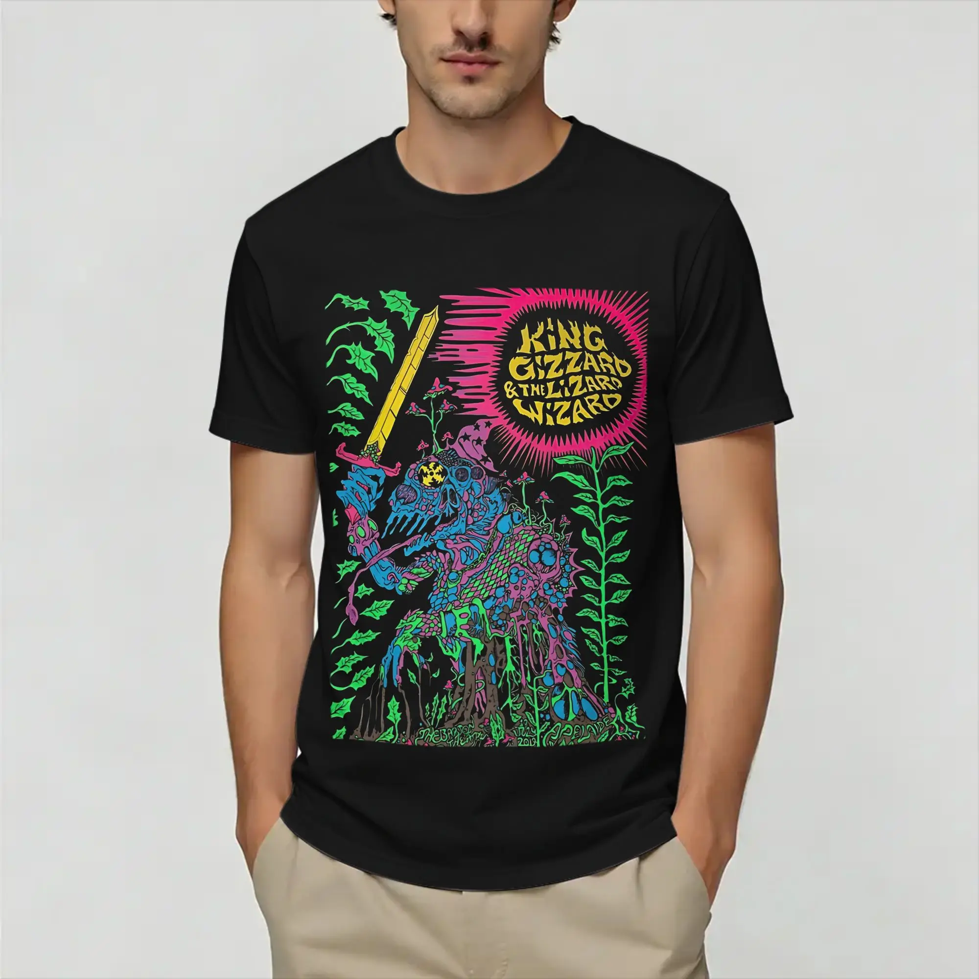 King Gizzard And The Lizard wizard  T-Shirts for Men  Cool Pure Cotton Tee Shirt Crewneck Short Sleeve T Shirt Plus Size Clothes