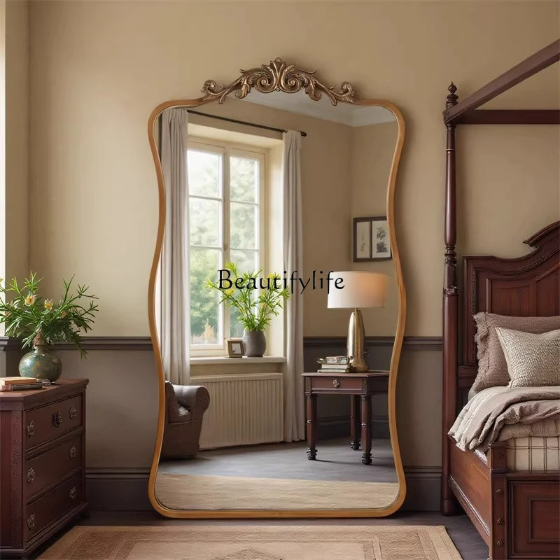 

French retro full-length mirror large size American medieval floor-to-ceiling living room special-shaped European-style entrance