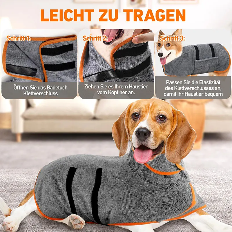 เสื้อคลุมอาบน้ำสำหรับสุนัข 2 in 1 แบบปรับได้ด้วยแถบตีนตุ๊กแก แห้งเร็ว ซึมซับน้ำได้ดีเยี่ยม สำหรับสุนัขขนาดเล็กถึงขนาดกลางหลังอาบน้ำ