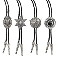 Vintage Western Cowboy Bolo Tie for Men Star Bull Circular Cross Pendant Black Leather Rope Necktie Women Necklace Accessories