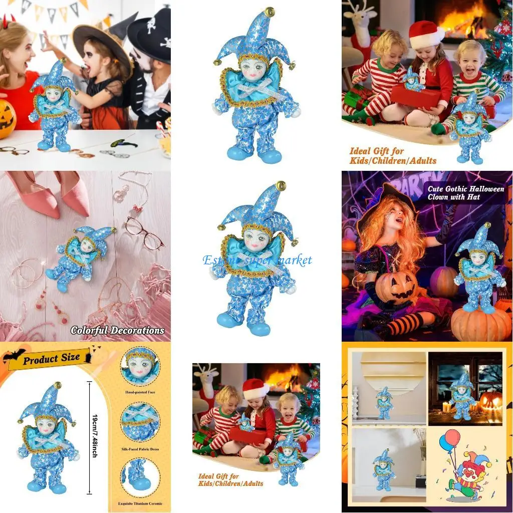 

090B Artistic Triangel Porcelain Doll Collectible Toy Brocade Harlequin Doll