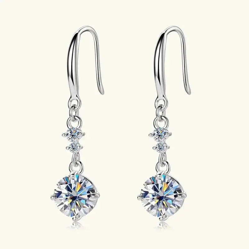 JoiasHome 925 Silver 6.5Mm Moissanite Dangle Earrings Women VVS1 Luxury Fine Jewelry Ideal Gift