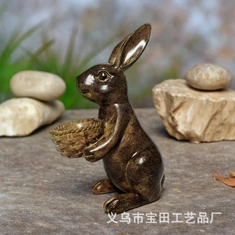 Antique Rabbit Bird Feeder Resin Garden Statue Outdoor Yard Patio Decor Animal Sculpture For Lawn Garden Decor Gardening Gift