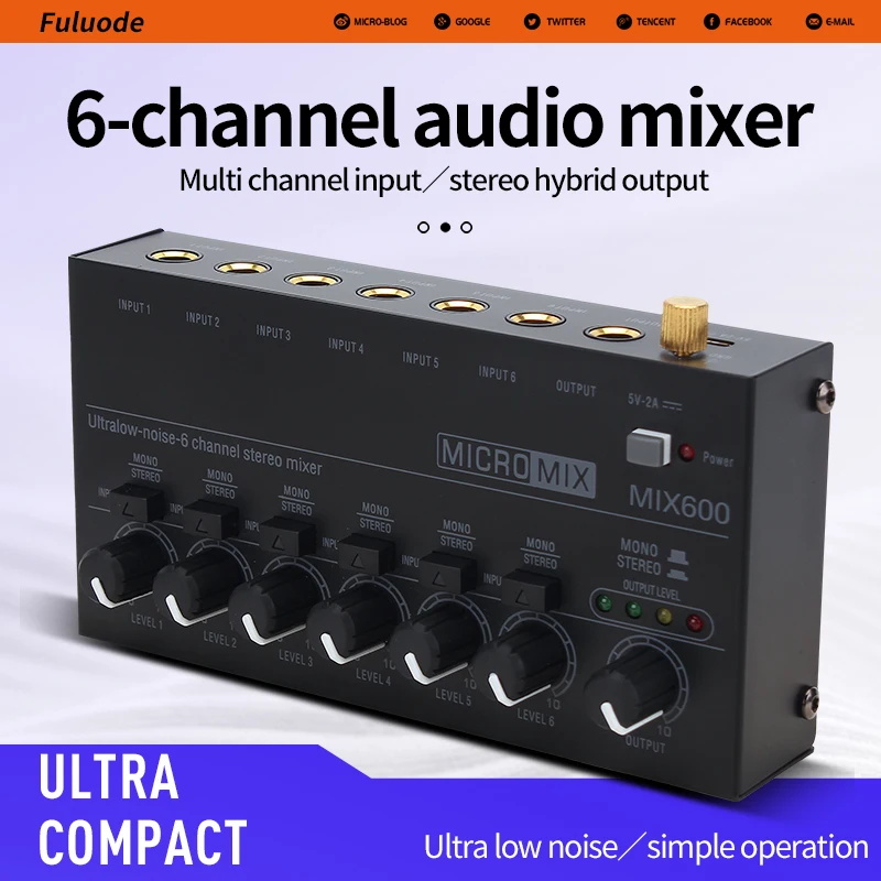 Channels Stereo Mixer Fuluode Mini Professional Sound Mixer Audio Mixer Portable Ultra Low-Noise Line Mixer for Recording Live N