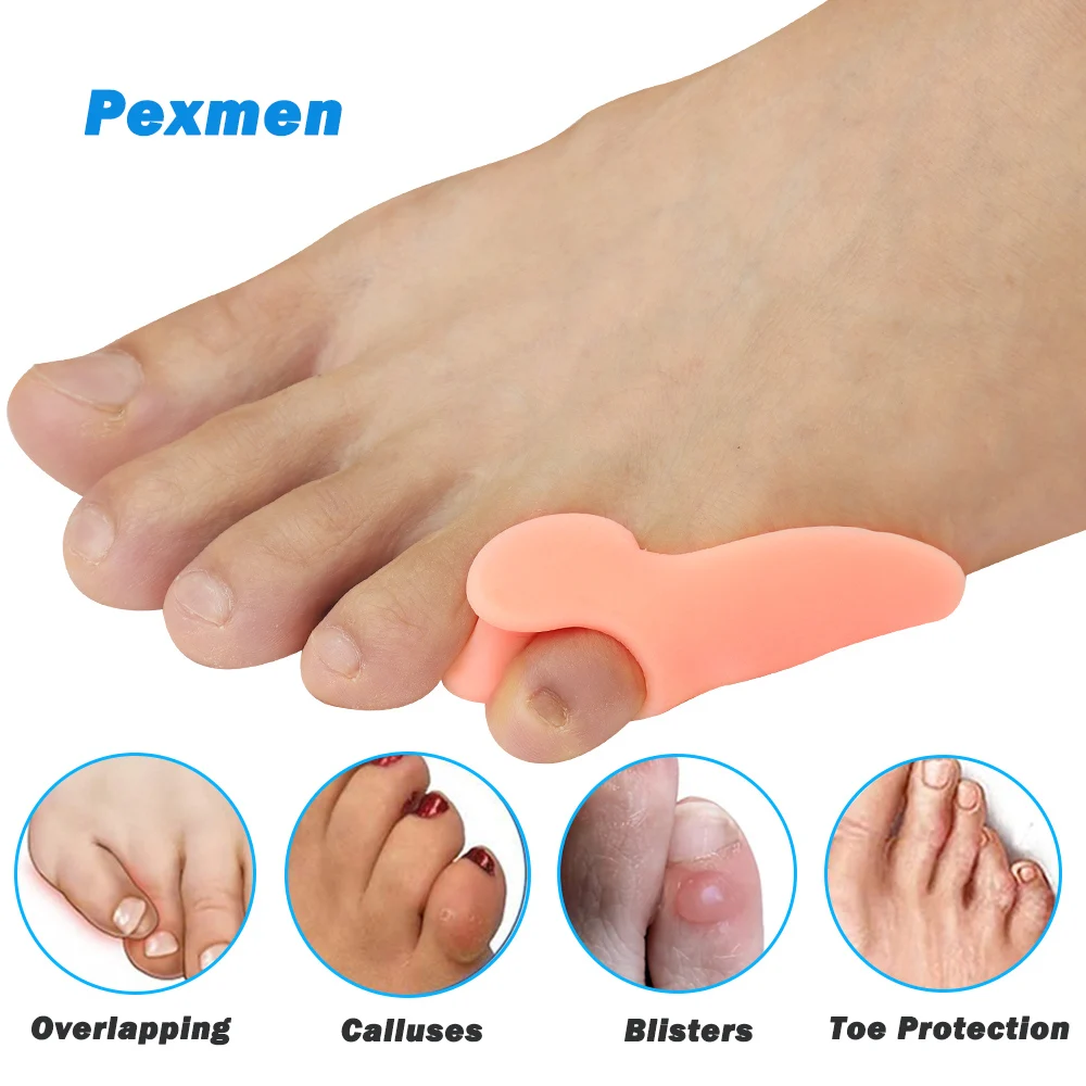 Pexmen 2/4Pcs Gel Pinky Toe Bunion Corrector Tailor\'s Bunion Pads Little Toe Separator Protector for Calluses Blisters and Corns