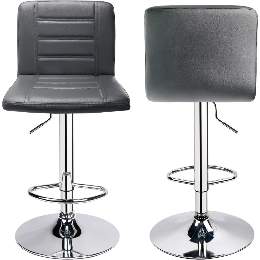 Bar Stools Set of 2, Modern Adjustable Bar Stool with Back, Swivel Barstool (Grey)