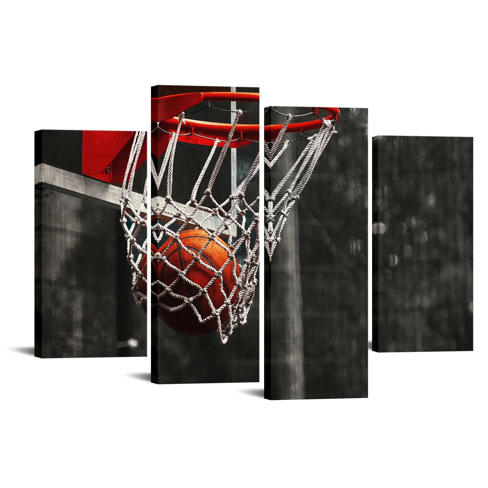 

4 Pieces Basketball In Net Poster Home Decor Sports Theme Print Canvas Painting Modern Style Pictures Living Room Wall Art