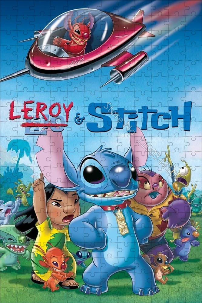 Disney Leroy & Stitch Puzzle Children's Handmade Toys 300/500/1000 PCS Disney Cartoon Characters Jigsaw Puzzle Intelligence Game