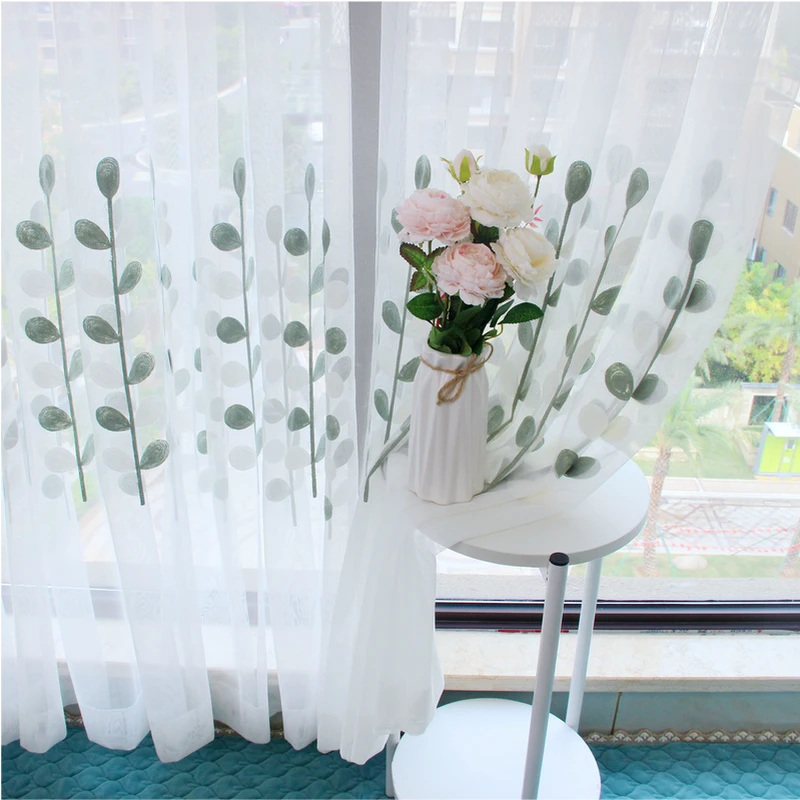 

Modern simple Nordic white embroidered window gauze living room partition balcony gauze bay window curtain finished product