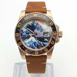 Luxury Kanagawa Luminous Dial Men's Watch Rose Gold Case 40mm Aseptic NH35 Self-Winding Movement Sapphire Glass Watch