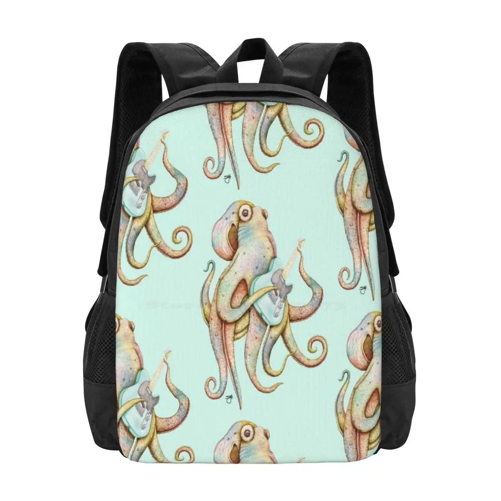 Polah - The Axe Wielding Octopus (On Aqua) Hot Sale Schoolbag Backpack Fashion Bags Octopus Telecaster Electric Guitar