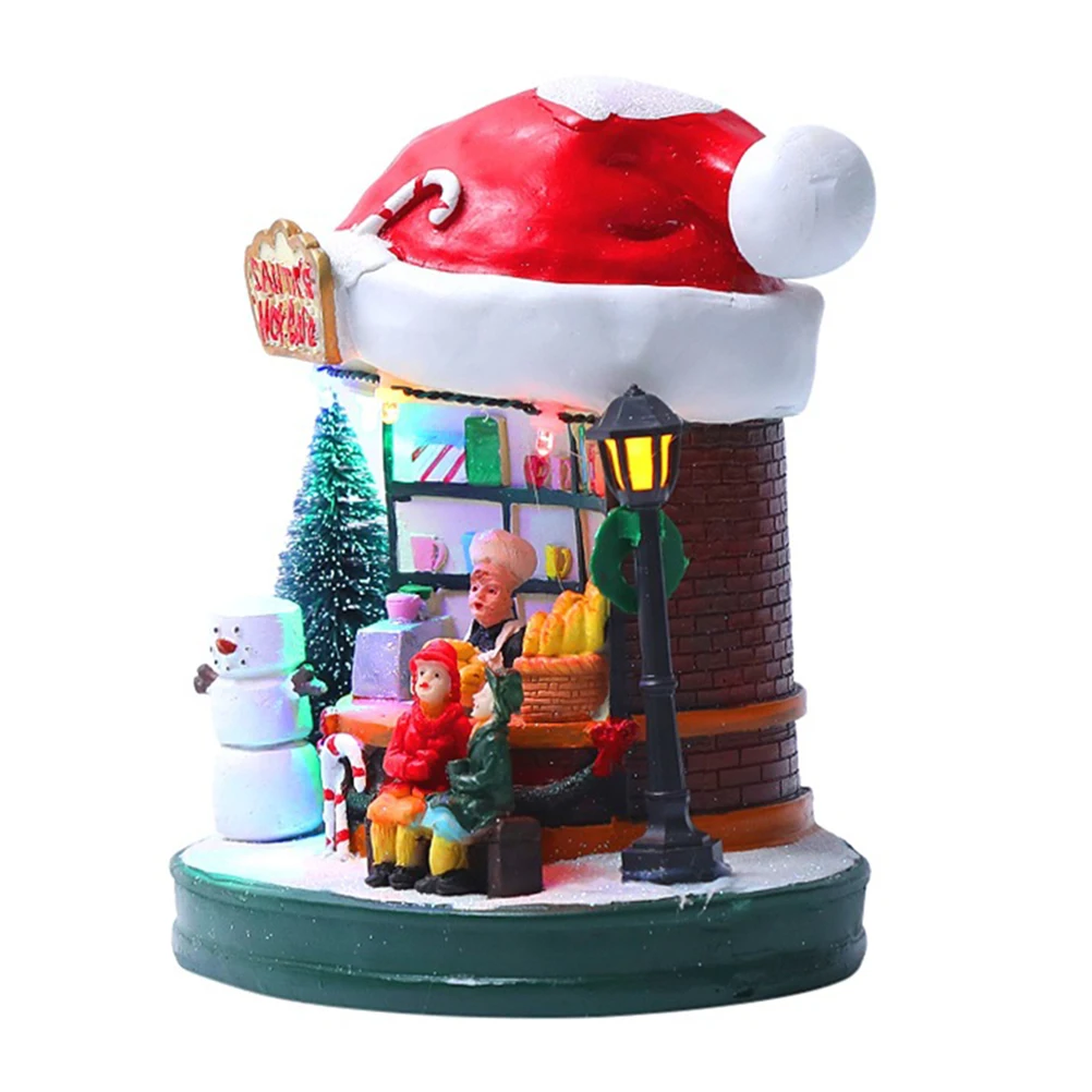Cafe Decoration Luminous Xmas House Christmas Scene Crafts nament Resin Party Living Bedroom Indoor