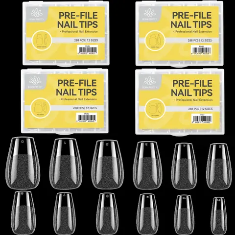 BORN PRETTY 288Pcs False Nail Tips Soft Gel Fingertip Semi-matte Capsules Almond French Coffin Full Cover Artificial Fake Nails