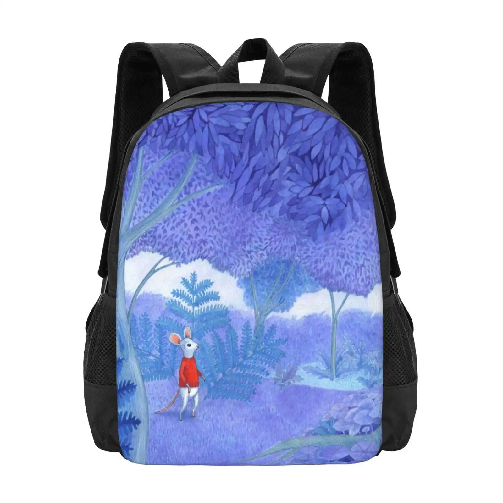 Little Mouse In A Mysterious Blue Forest Hot Sale Schoolbag Backpack Fashion Bags Mysterious Cute Animal Into The Wild Woods