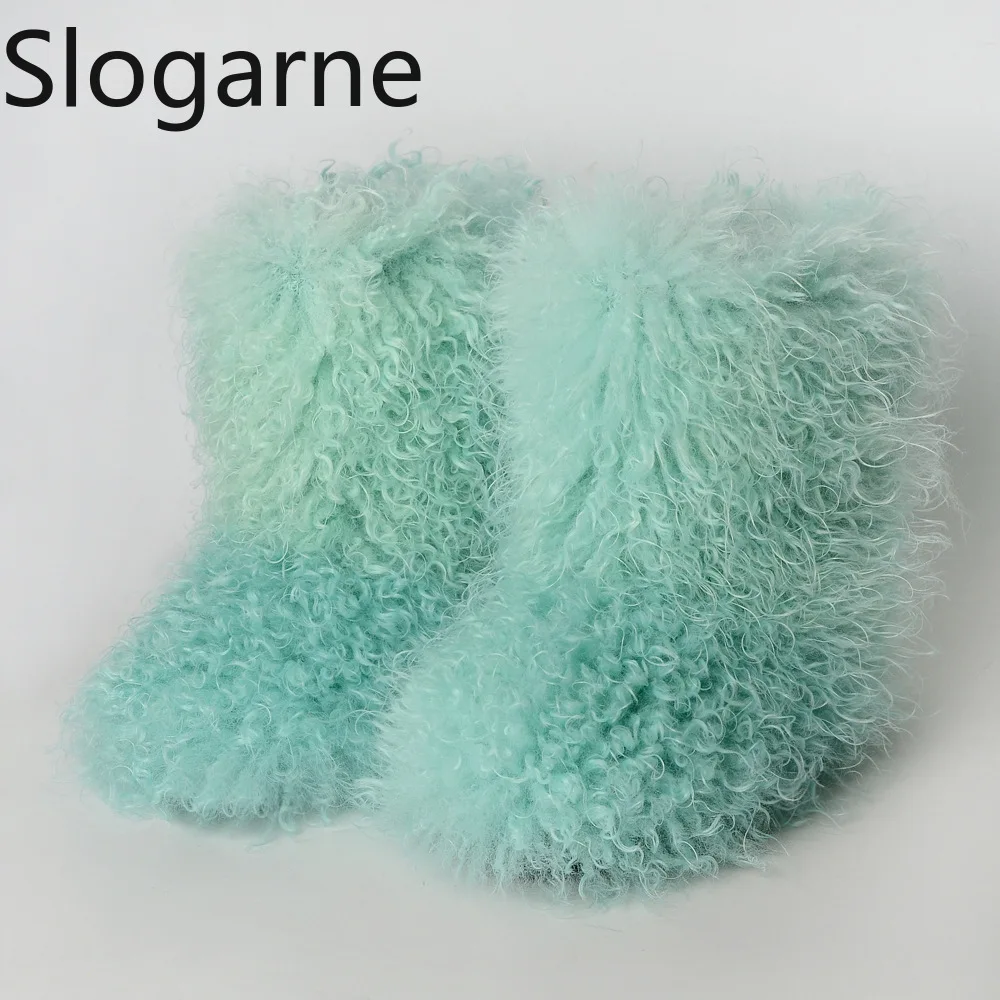 Ladies Trendy Mongolian Fur Boots Women Fahsion Teddy Fur Snow Boots Fluffy Warm Faux Wool Y2K Winter Shoes Plush Warm Footwear