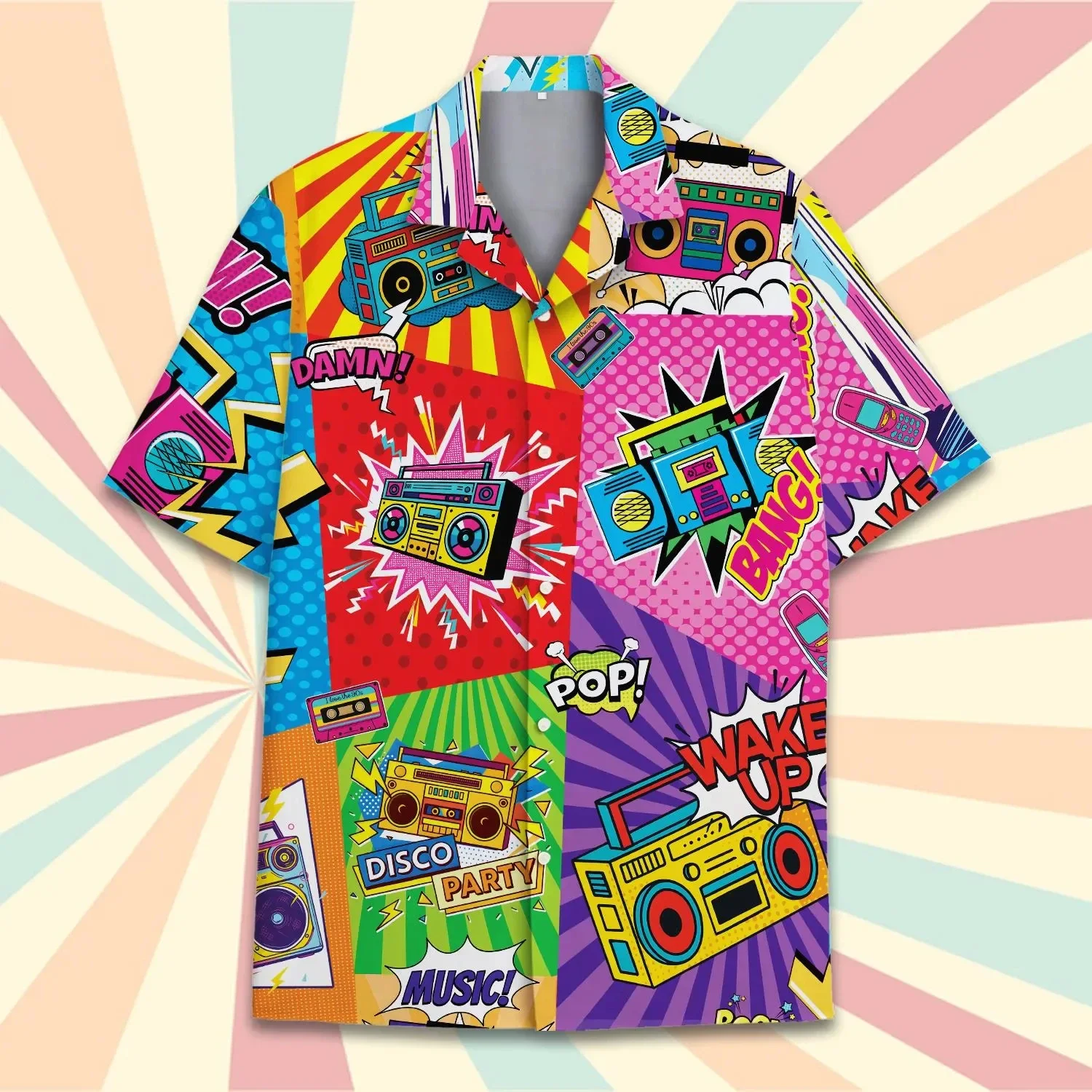 Men 80s Memphis Bowling Hawaiian Shirt Multi Style Optional Korean Streetwear US Dadcore Beach Party Short Sleeve Tops