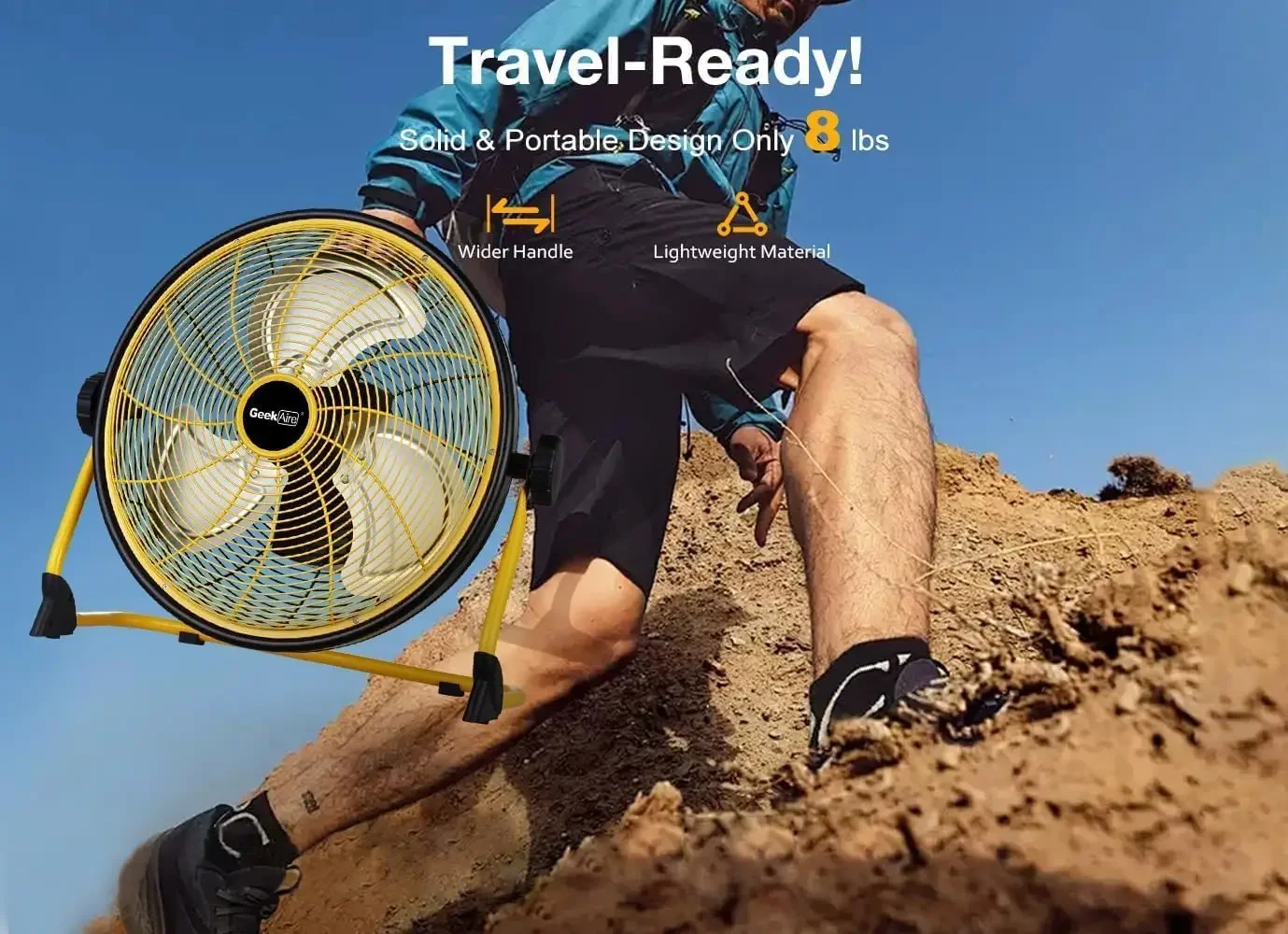 [Discounted Price, Hot Sale!]16" Portable Battery Powered Fan with Metal Blade, 360 Vertical Tilt, 20h Run Time Cordless Battery