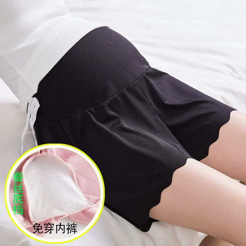 Weiche, kurze Umstandshose für schwangere Frauen, Sommer, hohe Taille, solide, atmungsaktiv, elastisch, sexy Mini-Caprihose, Schwangerschaft, Eisseide – Detail 12